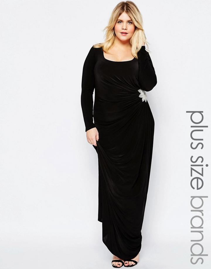Goddiva Plus Maxi Dress With Embellished Detail - Black
