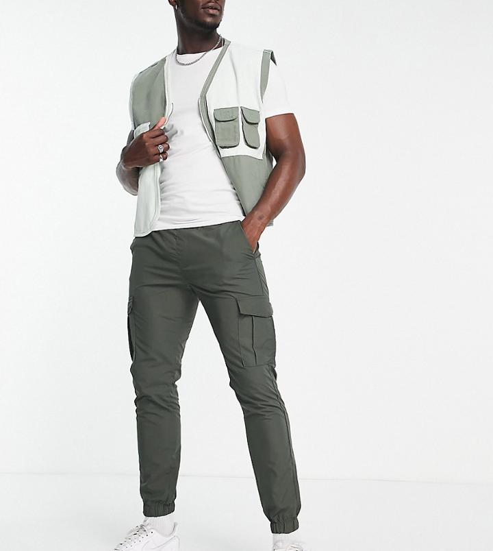 French Connection Tall Utility Tech Cargo Pants In Khaki-green