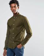 Asos Skinny Shirt In Khaki Twill With Long Sleeves - Mid Khaki