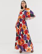 Asos Design One Shoulder Pleated Crop Top Maxi Dress-multi