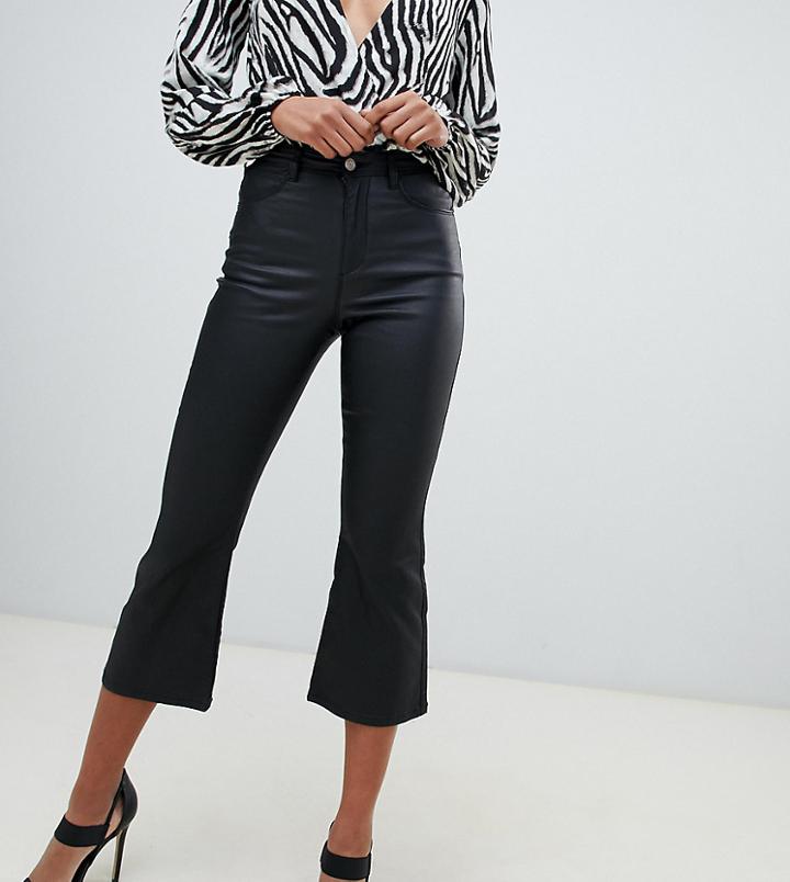 Missguided High Rise Kick Flare Coated Jeans In Black - Black