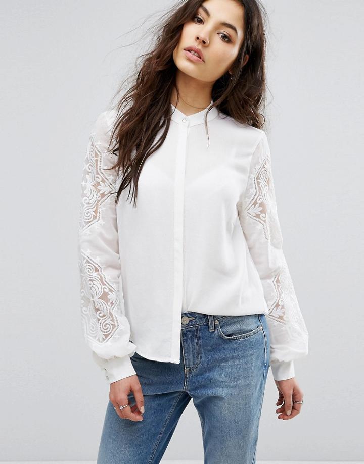 Vila Broderie Detail Shirt - White