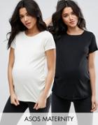 Asos Maternity Crew Neck T-shirt With Capped Sleeve 2 Pack - Multi