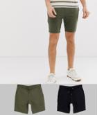 Asos Design Jersey Skinny Shorts 2 Pack Black/khaki - Multi