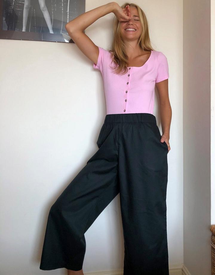 Monki Vilja Organic Cotton Wide Leg Pants In Black