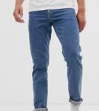 Asos Design Slim Jeans In Flat Mid Wash Blue-blues