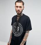 Reclaimed Vintage Inspired Oversized T-shirt With Ramones Band Print And Lace Up Front - Black