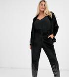 Fashion Union Plus Velvet Pants Coord With Rhinestone Scattered Trim