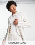 Asos Design Slim Wrap Belt Suit Jacket In Ecru Stripe-neutral