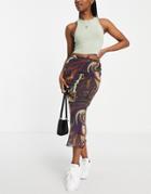 Stradivarius Print Mesh Midi Skirt In Retro Print-multi