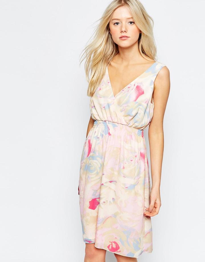 B.young Floral V Neck Skater Dress - Pink Lady