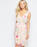 B.young Floral V Neck Skater Dress - Pink Lady
