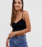 Stradivarius Crochet Crop Cami Top In Black - Black