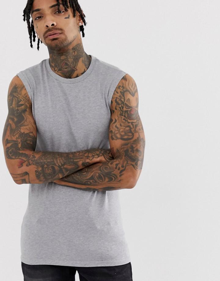 Asos Design Muscle Fit Tank Tank In Gray Marl - Gray