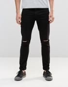 Religion Extreme Super Stretch Jeans With Rips - Black