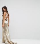Jarlo High Neck Fishtail Maxi Dress With Strappy Open Back Detail - Gold