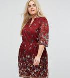Yumi Plus Dress In Printed Lace - Red