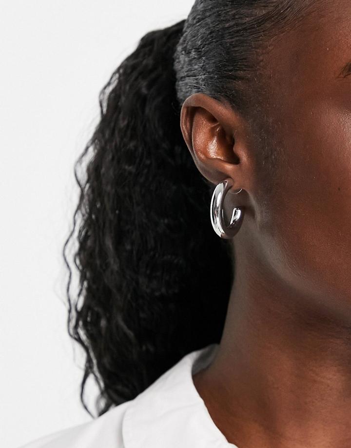 Designb Tube Hoop Earrings In Silver Tone