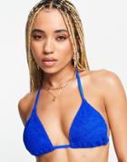 Asos Design Mix And Match Crinkle Triangle Bikini Top In Cobalt Blue