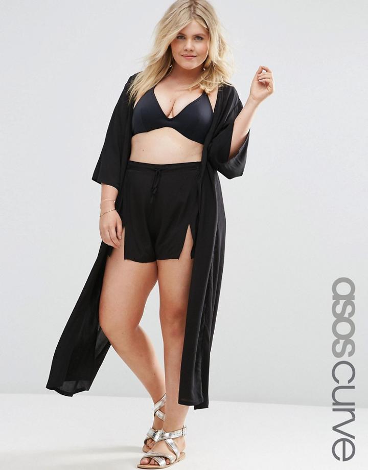 Asos Curve Split Side Maxi Beach Kimono - Black