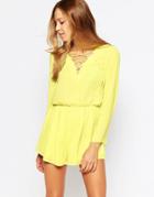 Love Lace Front Romper - Yellow