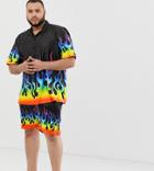 Jaded London Festival Two-piece Shorts In Black With Rainbow Flames - Black