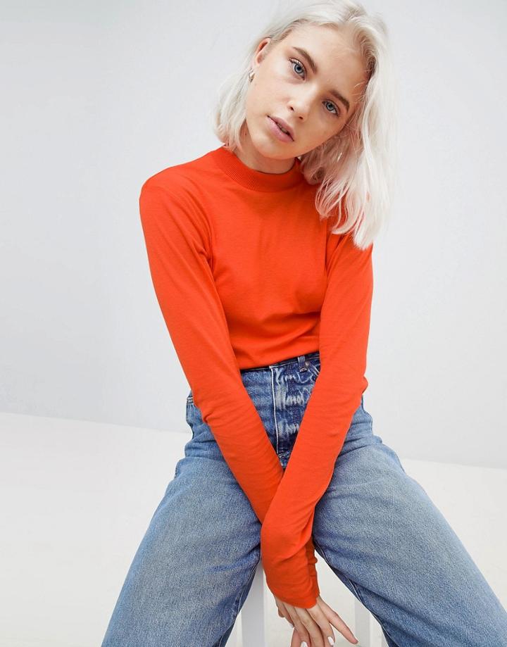 Weekday Sheer High Neck Top - Red