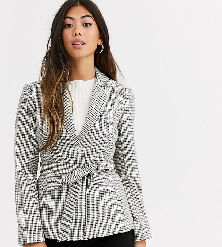 Miss Selfridge Petite Blazer With Belt In Check-multi