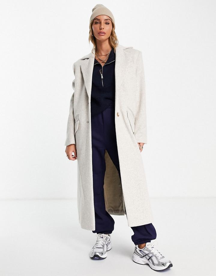 River Island Boyfriend Slouch Coat In Cream-brown