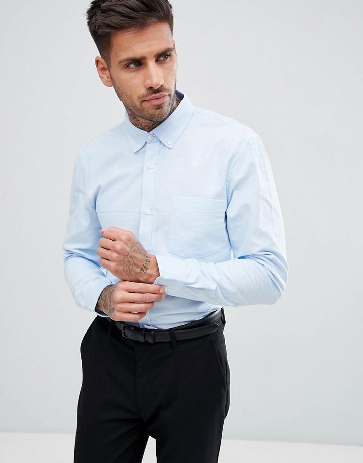 Pull & Bear Regular Fit Oxford Shirt In Light Blue - Blue
