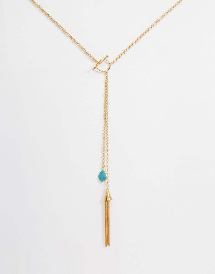 Ottoman Hands Stone & Bar Necklace - Gold
