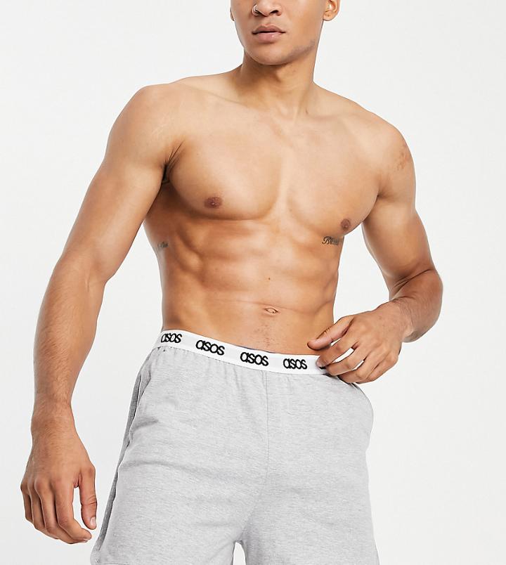 Asos Design Lounge Runner Shorts In Heather Gray With Branded Waistband-grey