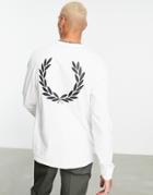 Fred Perry Laurel Wreath Back Print Long Sleeve Top In White