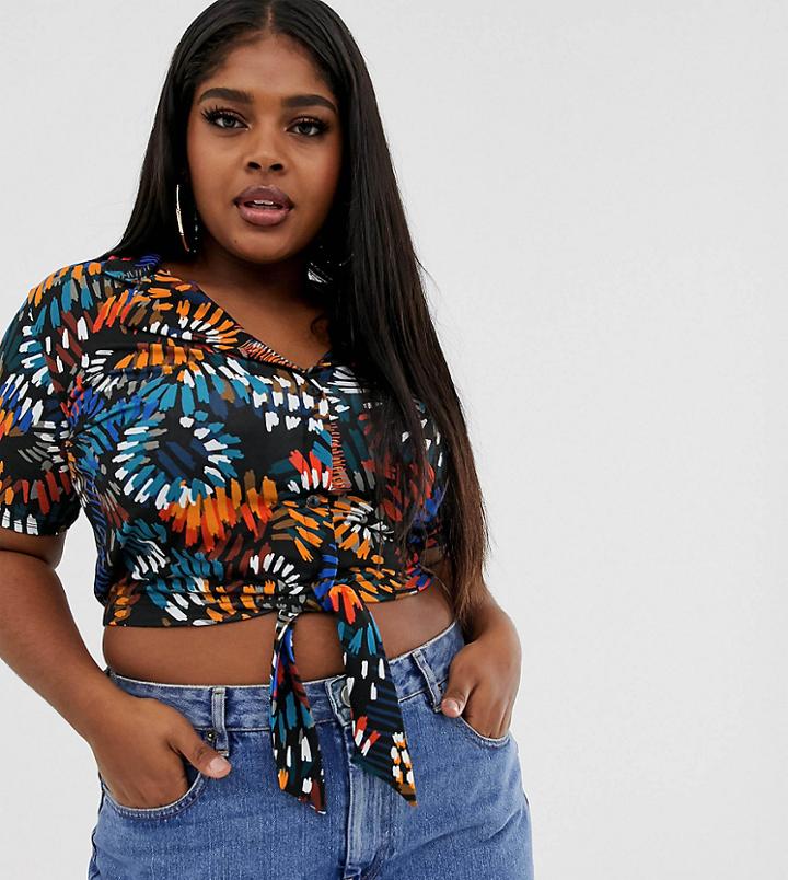 Pink Clove Knot Front Shirt In Tropical Print - Multi