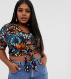 Pink Clove Knot Front Shirt In Tropical Print - Multi
