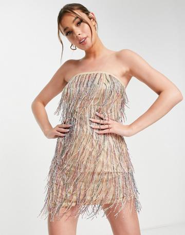 Band Of Stars Premium Fringe Embellishment Mini Dress In Multi