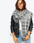 Asos Skinny Check Scarf With Side Fringe - Gray