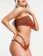 River Island Cut Out High Leg Bikini Bottoms In Rust-copper