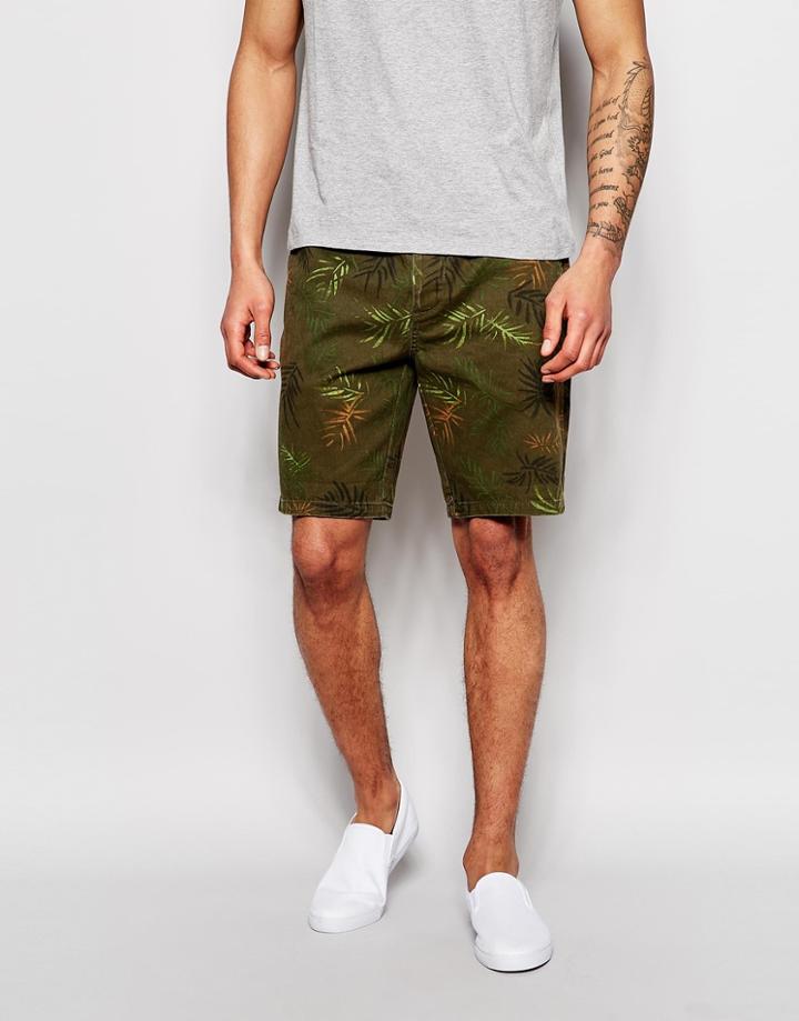 Asos Chino Shorts In Mid Length Floral Camo - Khaki