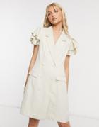Vero Moda Ruffle Shoulder Blazer Dress In Cream-white