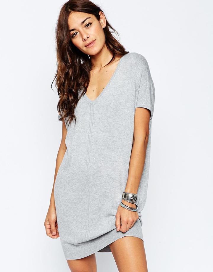 Asos Oversized Sweater Dress With V Neck - Gray