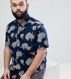 Asos Design Plus Regular Fit Floral Shirt - Navy