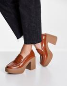Truffle Collection Chunky Platform Loafers In Tan Patent-brown