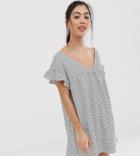 Asos Design Petite 2 Ways Cotton Slub Smock Dress In Stripe - Multi