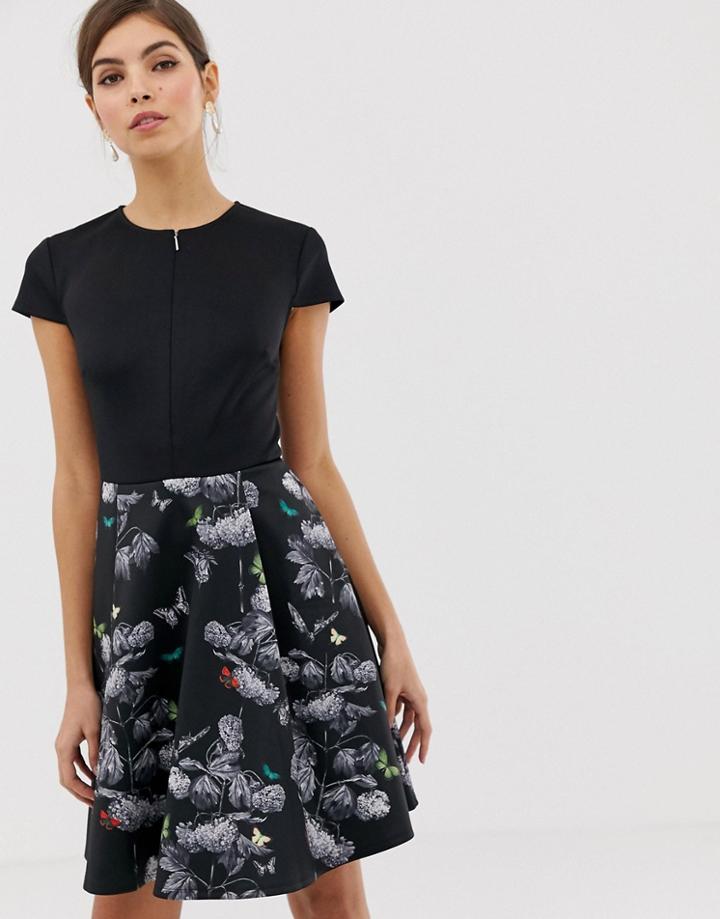 Ted Baker Cralla Skater Dress In Narrnia Print - Black