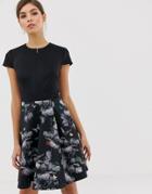 Ted Baker Cralla Skater Dress In Narrnia Print - Black