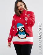 Club L Plus Dancing Penguin Holidays Sweater - Red