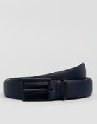 Asos Smart Slim Faux Leather Belt In Navy With Black Matte Buckle - Navy