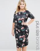 Ax Paris Plus Scuba Dress In Floral Print - Black Floral