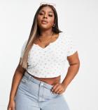 Asos Design Curve Notch Front T-shirt In White Floral